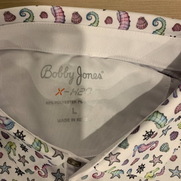 Bobby Jones Men's Large Polo/Golf Shirt with seahorse and seashell design - Picture 4 of 6